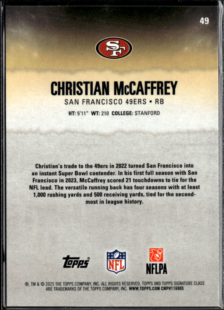 Christian McCaffrey 2025 Topps Signature Class Green /175 San Francisco 49ers