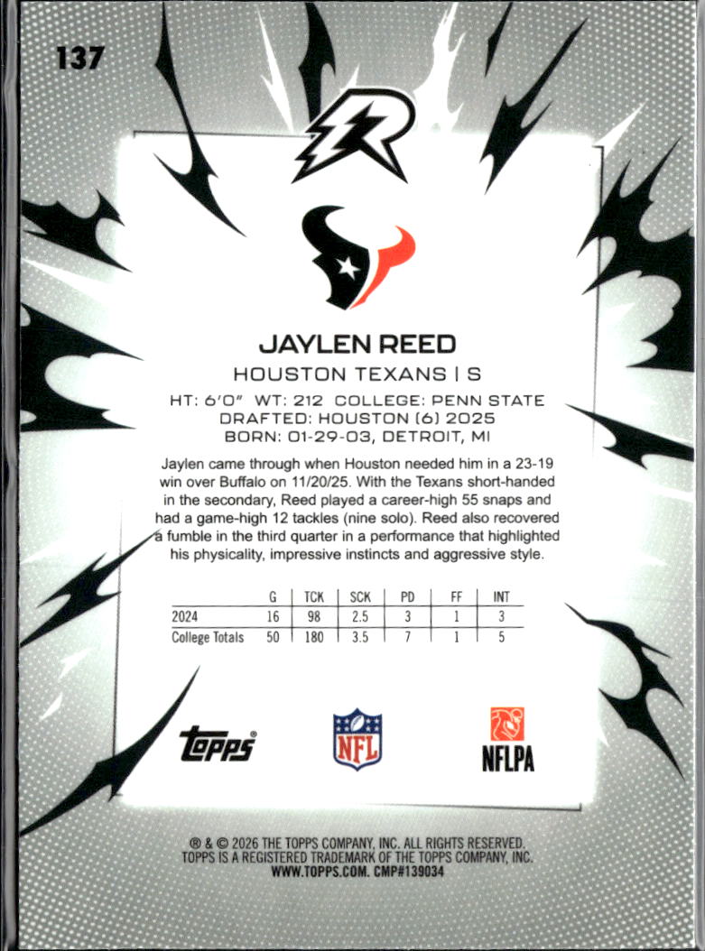 Jaylen Reed 2026 Topps Resurgence Pink Rookie RC /299 Houston Texans