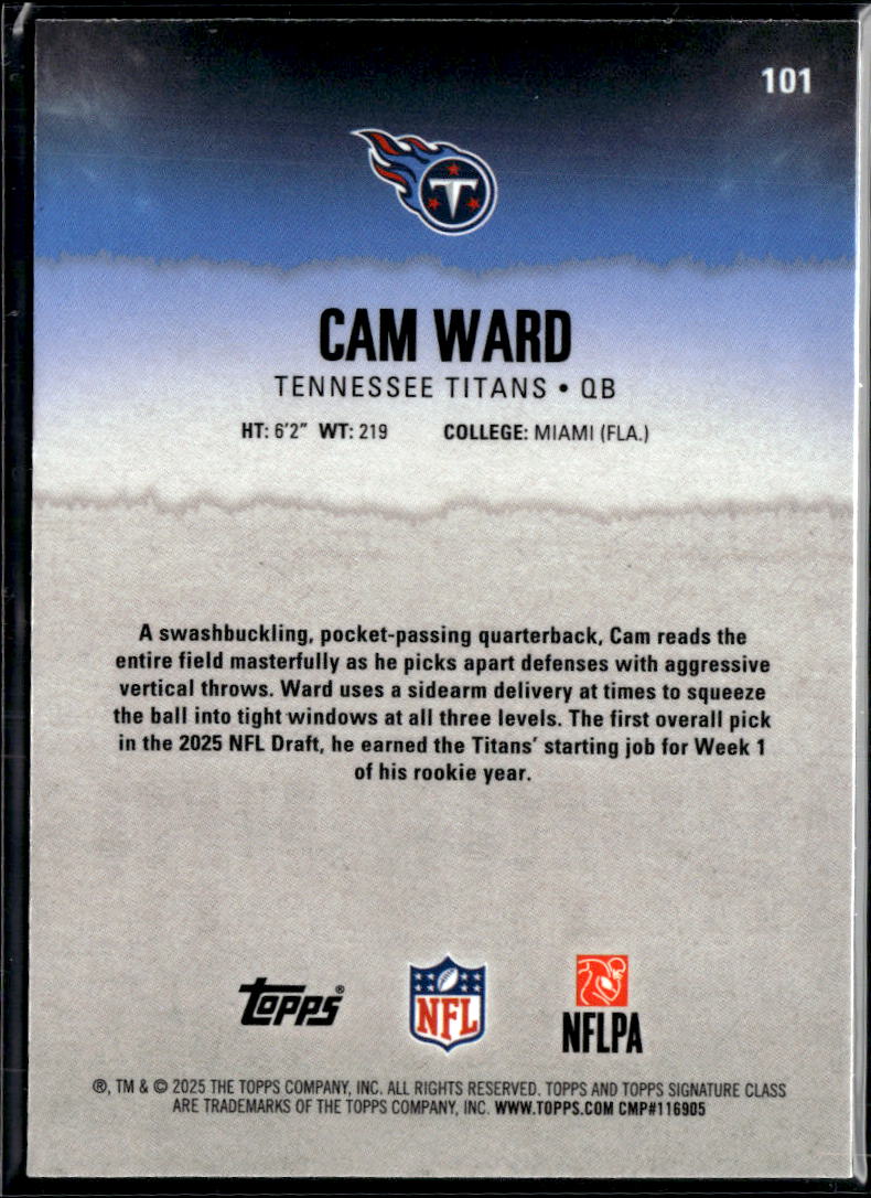 Cam Ward 2025 Topps Signature Class Rookie Silver RC Tennessee Titans