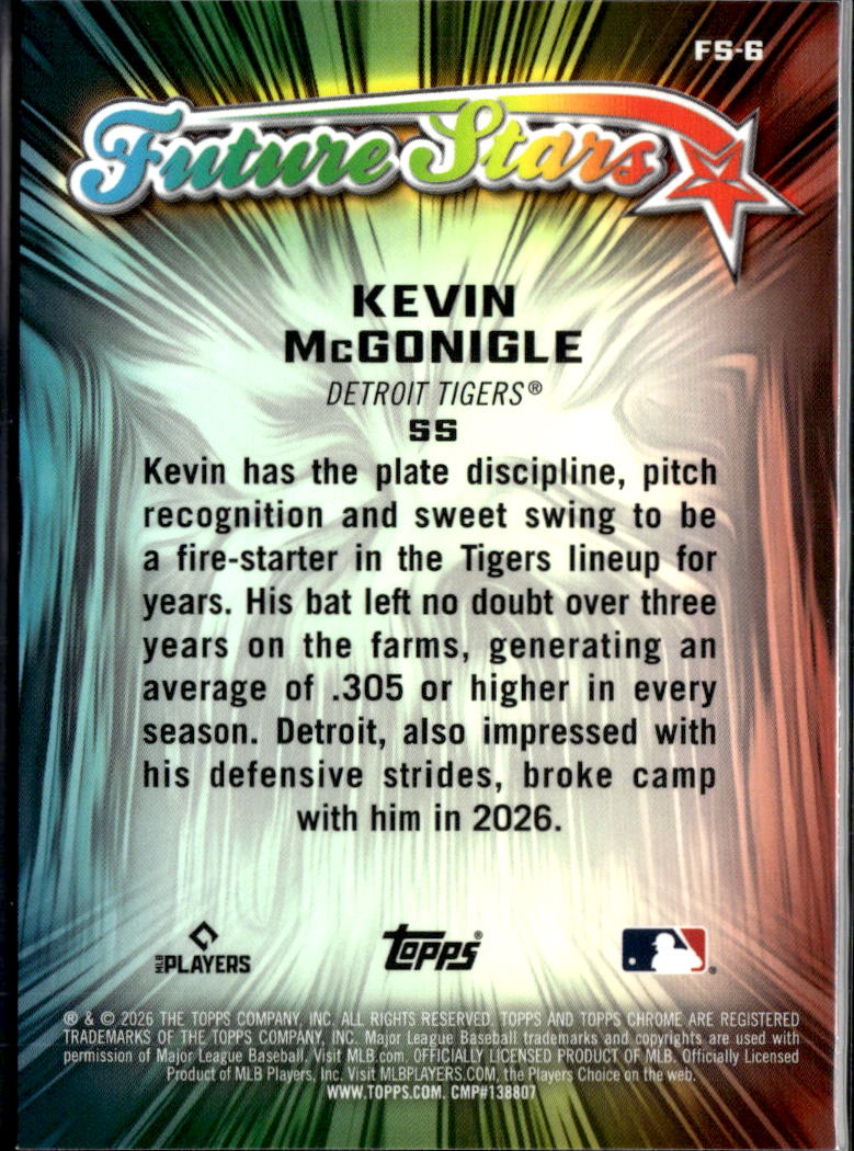 Kevin McGonigle 2026 Topps Chrome Future Stars Refractor RC Detroit Tigers