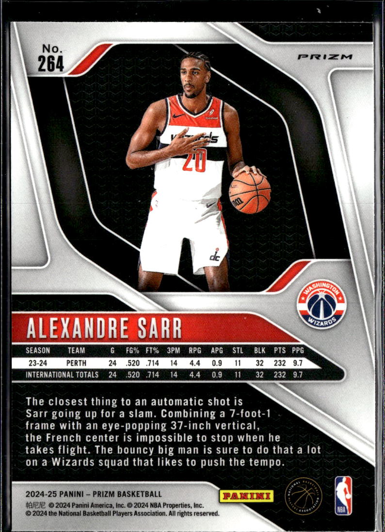 Alexandre Sarr 2024-25 Prizm Pink Ice Rookie RC Washington Wizards