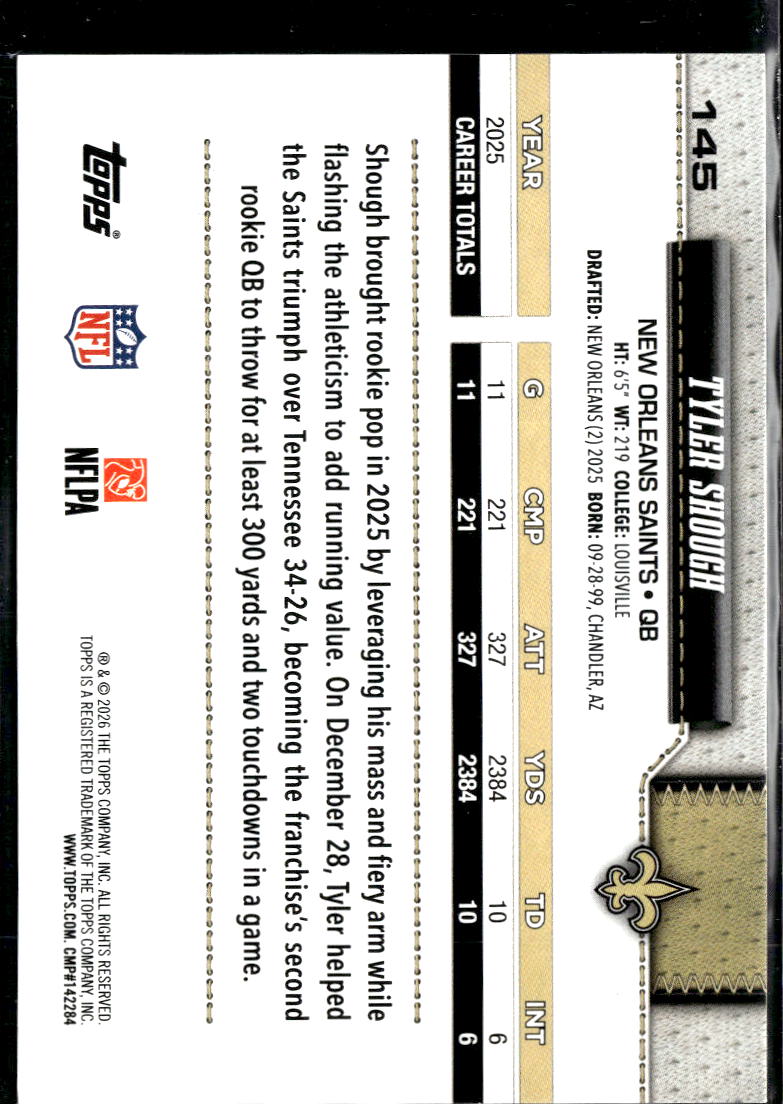 Tyler Shough 2026 Topps Rainbow Foil New Orleans Saints