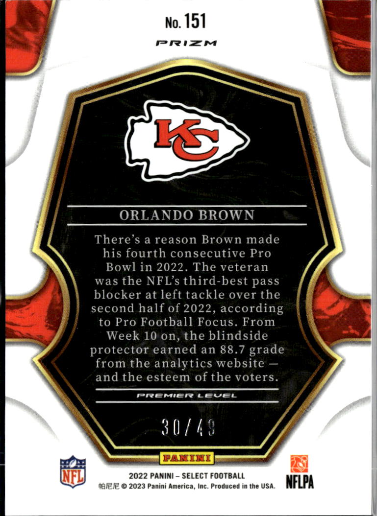 Orlando Brown 2022 Select Red Disco Prizm 30/49 Kansas City Chiefs