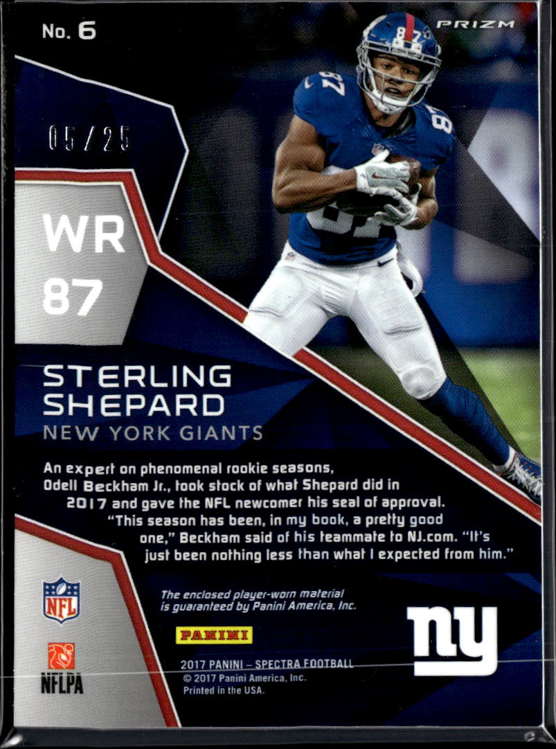 Sterling Shepard 2017 Spectra Jersey Patch 5/25 New York Giants