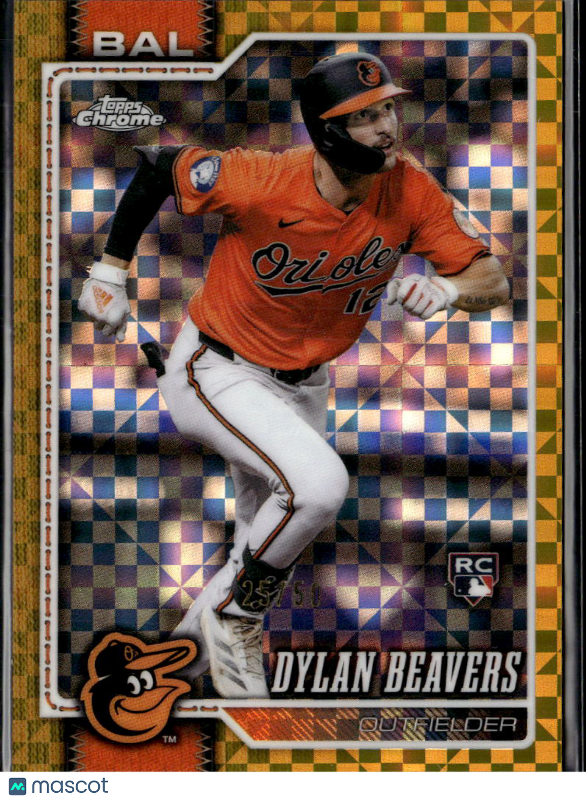 Dylan Beavers 2026 Topps Chrome Gold X-Fractor Rookie RC 25/50 Baltimore Orioles