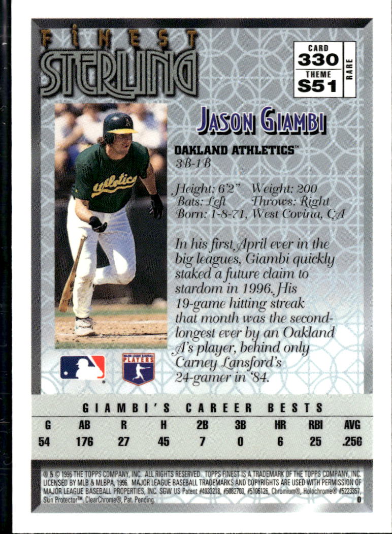 Jason Giambi 1996 Topps Finest Gold Rare #330 Oakland Athletics