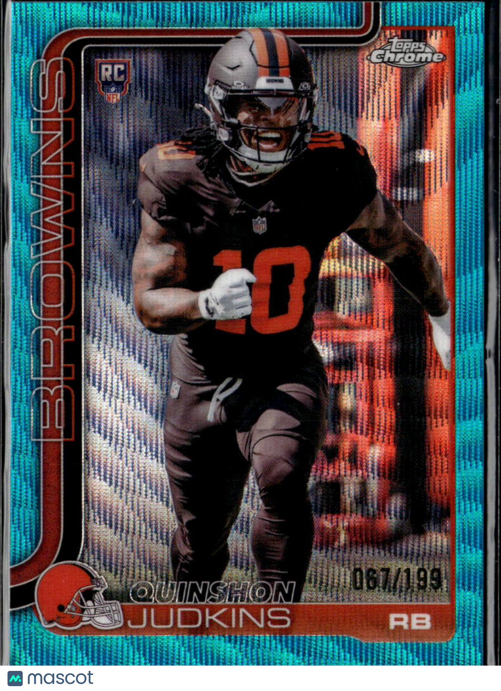 Quinshon Judkins 2025 Topps Chrome RC Aqua Wave 67/199 Cleveland Browns