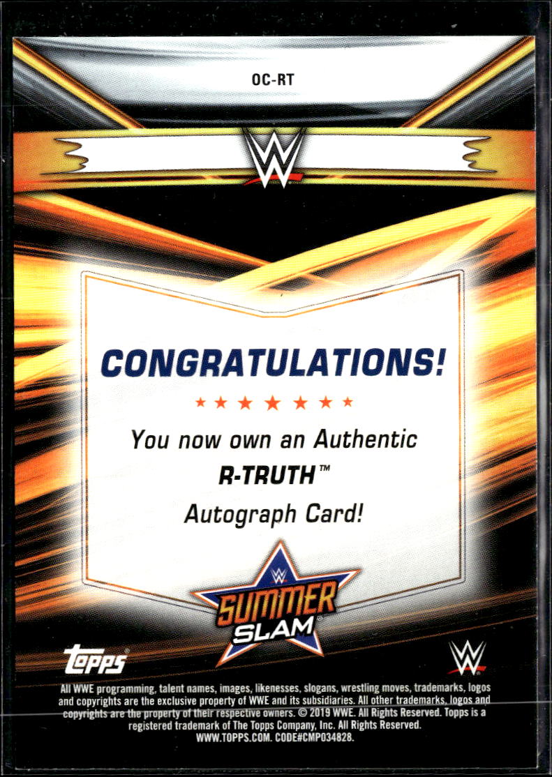 R-Truth 2019 Topps WWE SummerSlam On Card Auto Autograph Wrestling