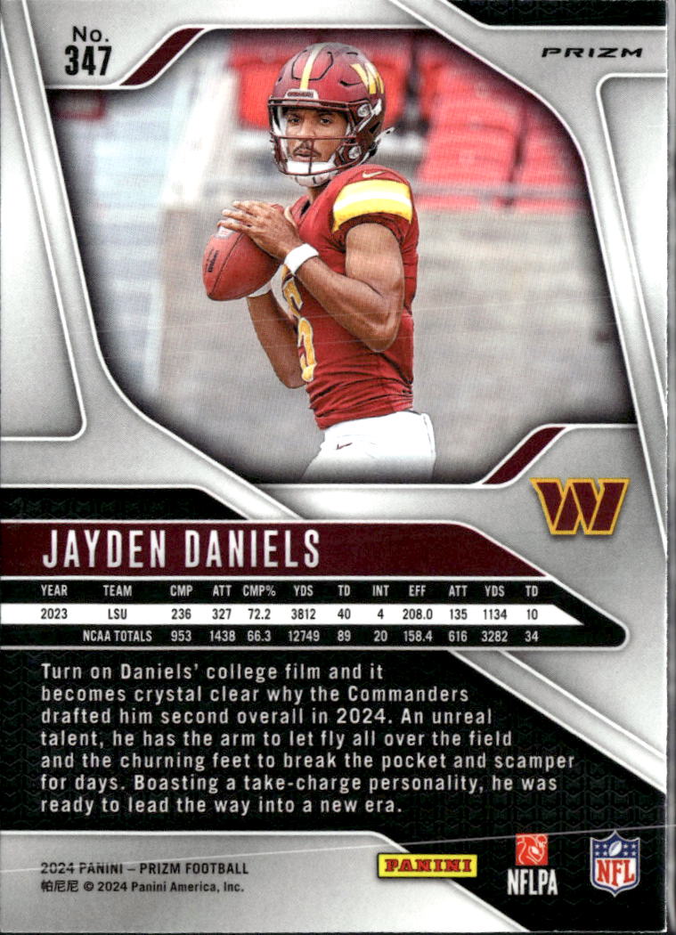 Jayden Daniels 2024 Prizm Silver Prizm Rookie RC #347 Washington Commanders