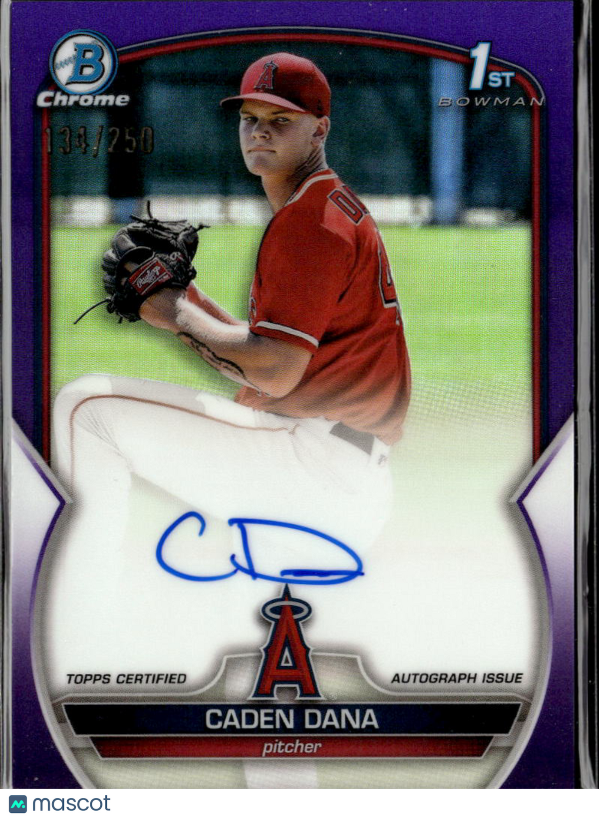 Caden Dana 2023 Bowman Chrome Auto Purple Refractor /250 Los Angeles Angels