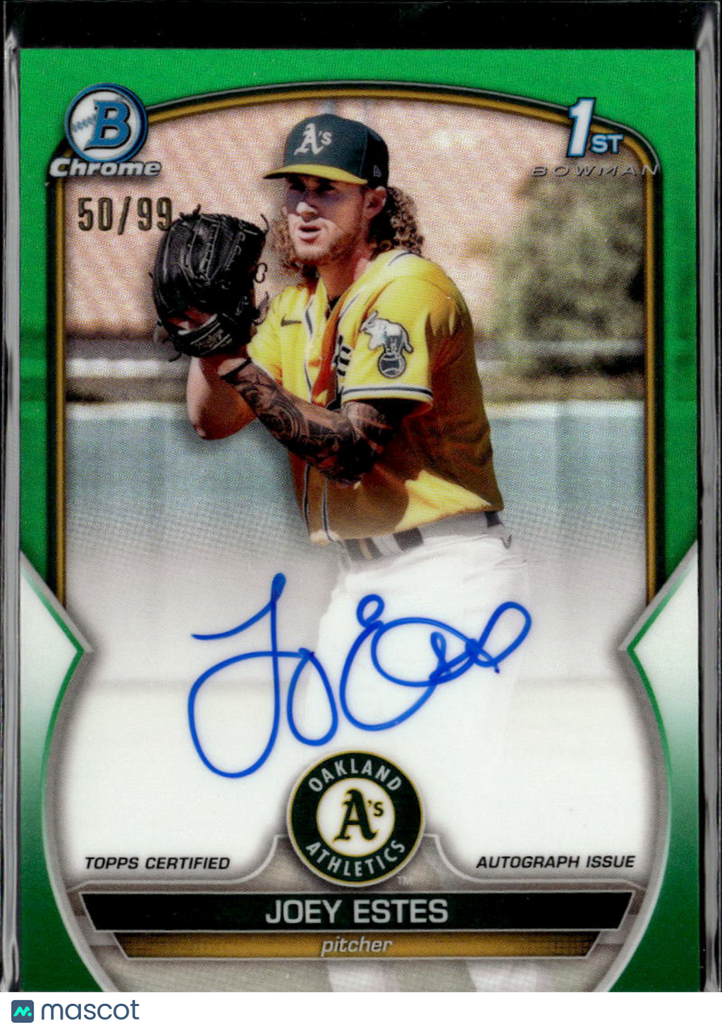 Joey Estes 2023 Bowman Chrome Auto Green Refractor /99 Oakland Athletics