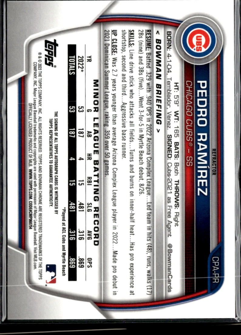 Pedro Ramírez 2023 Bowman Chrome 1st Auto Autograph /499 Chicago Cubs