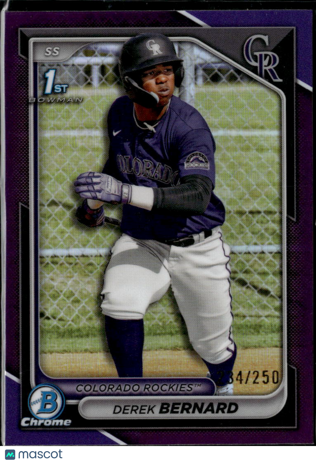 Derek Bernard 2024 Bowman Chrome 1st Purple Refractor /250 Colorado Rockies