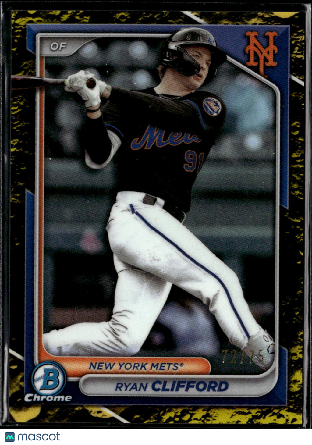 Ryan Clifford 2024 Bowman Chrome Yellow Lunar Refractor 72/75 New York Mets
