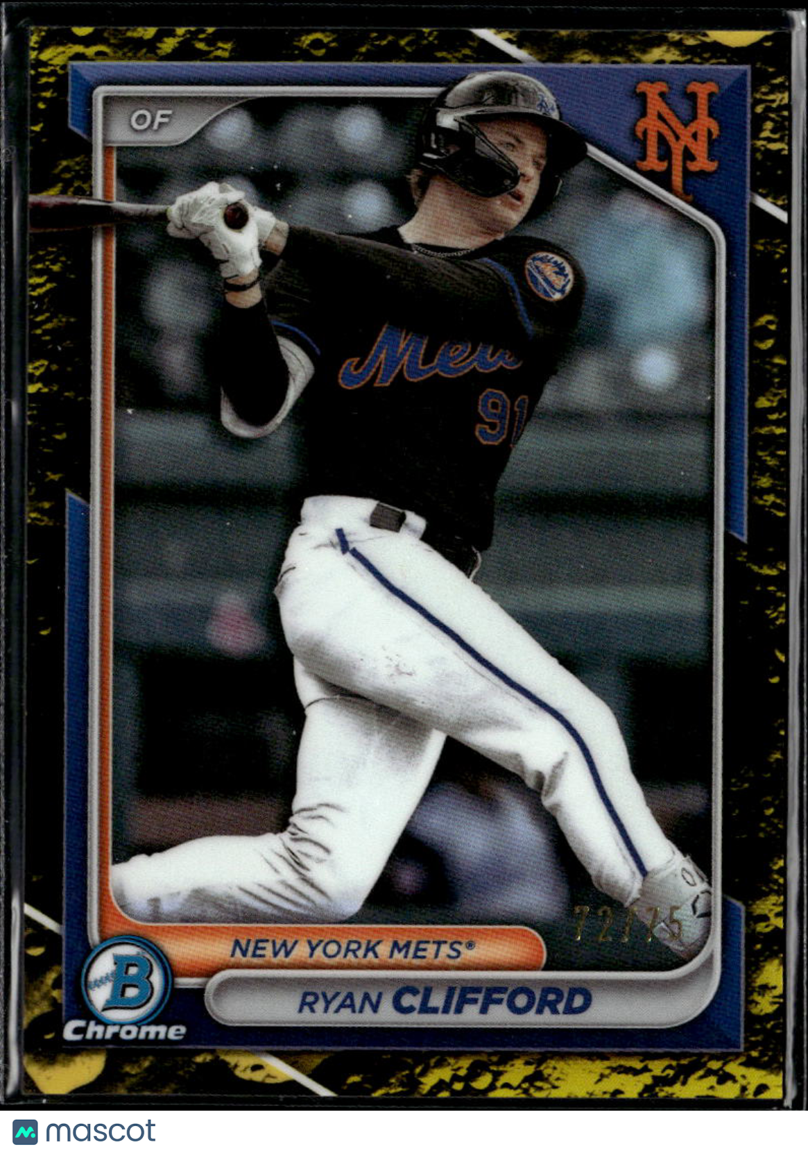 Ryan Clifford 2024 Bowman Chrome Yellow Lunar Refractor 72/75 New York Mets