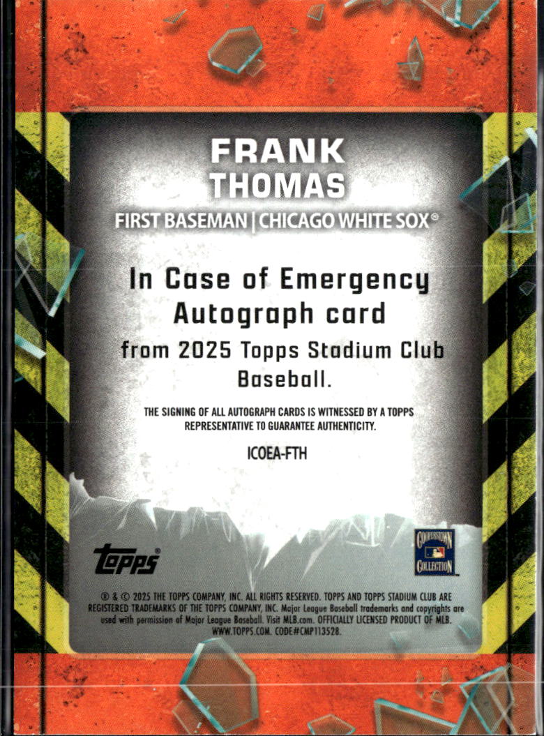 Frank Thomas 2025 Topps Stadium Club Auto Autograph 10/50 Chicago White Sox