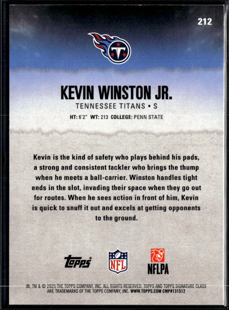 Kevin Winston Jr. 2025 Topps Signature Class GOLD Rookie 20/35 Tennessee Titans