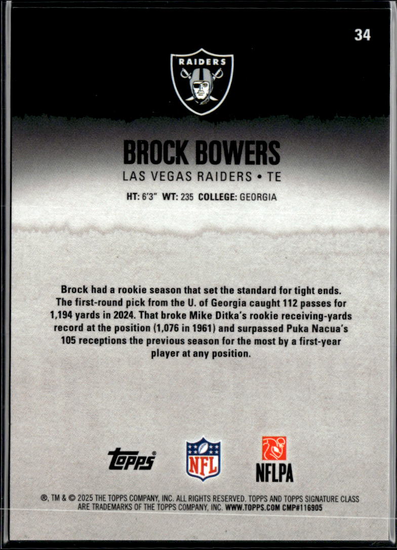 Brock Bowers 2025 Topps Signature Class Red 4/25 Las Vegas Raiders