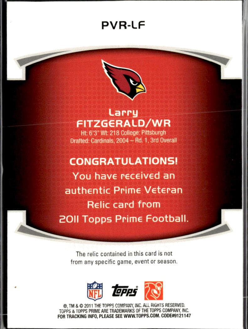Larry Fitzgerald 2011 Topps Prime Game Worn Jersey Patch 19/25 Arizona Cardinals