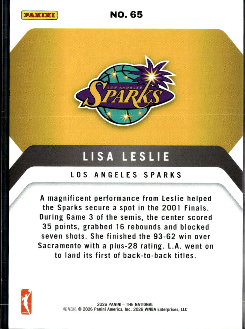 Lisa Leslie 2026 Panini The National GOLD 9/50 Los Angeles Sparks