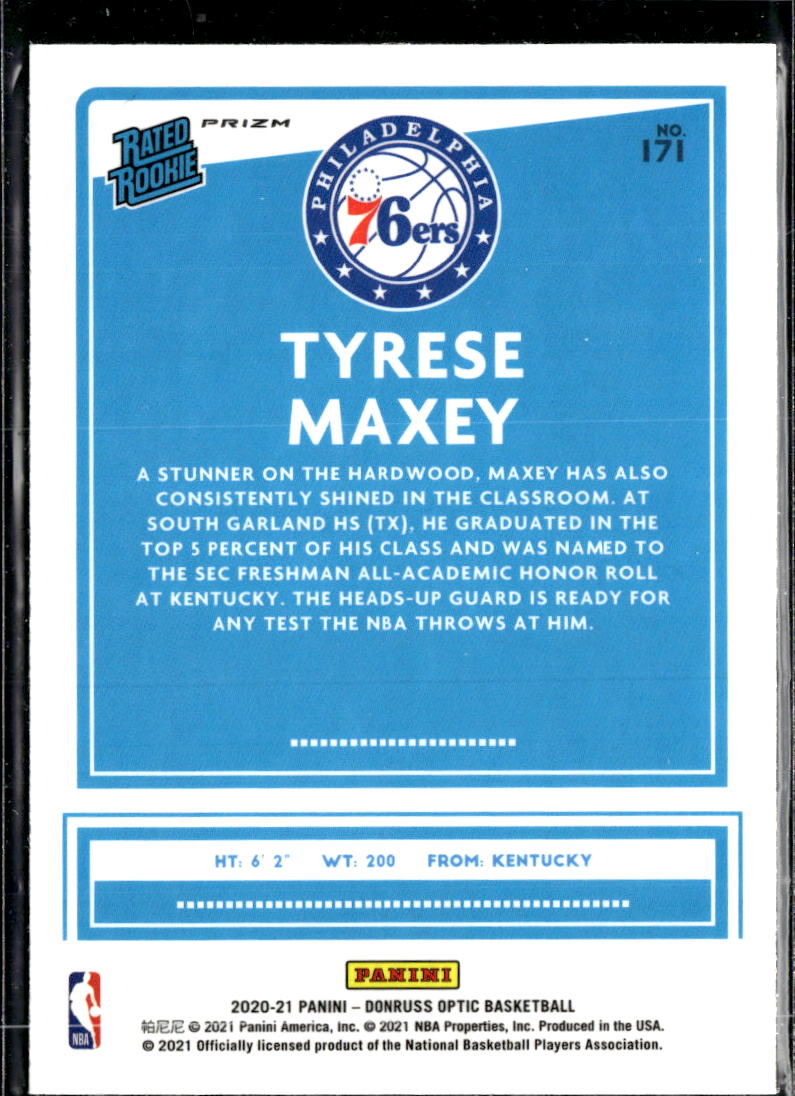 Tyrese Maxey 2020-21 Optic Rated Rookie RC HOLO Prizm Philadelphia 76ers