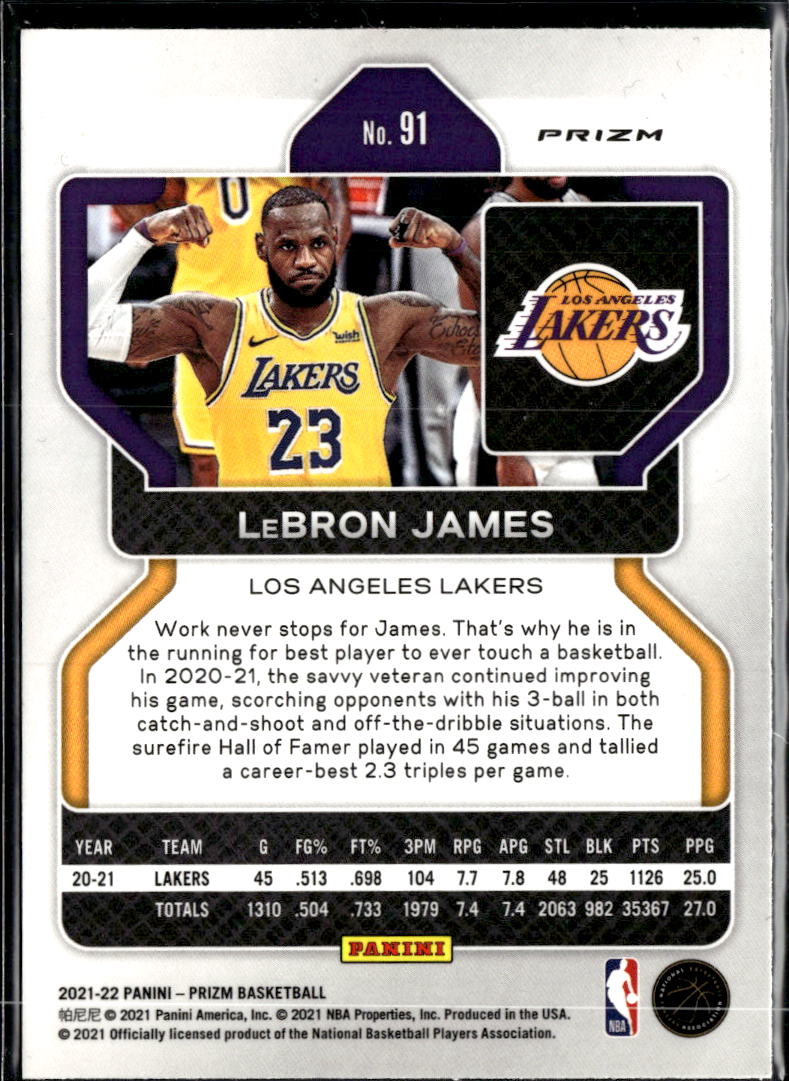 LeBron James 2021-22 Prizm Red White Blue #91 Los Angeles Lakers