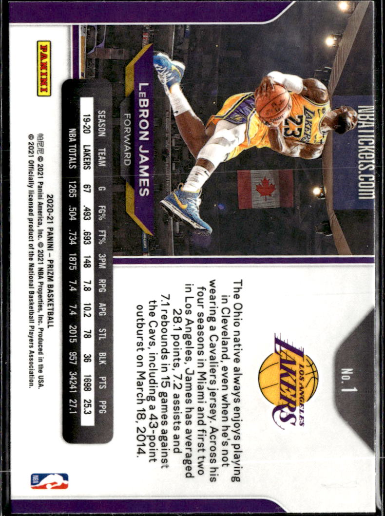 LeBron James 2020-21 Prizm Kobe Tribute #1 Los Angeles Lakers