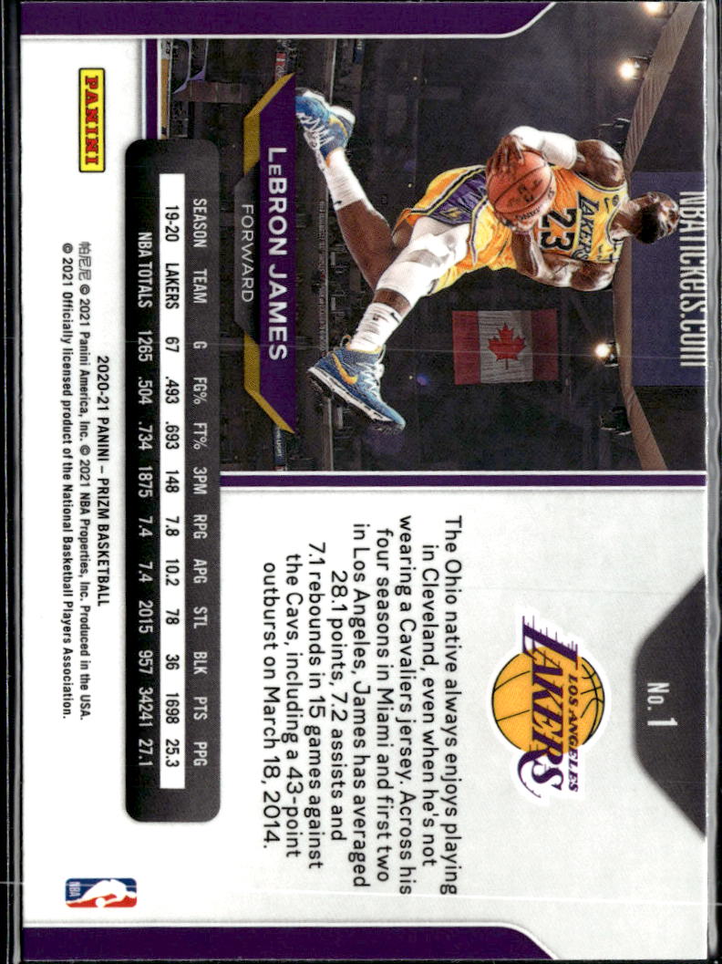 LeBron James 2020-21 Prizm Kobe Tribute #1 Los Angeles Lakers