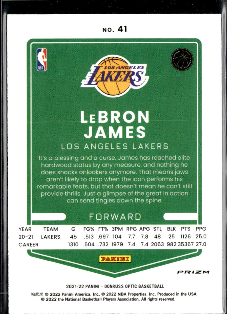 LeBron James 2021-22 Optic Red Wave Prizm Los Angeles Lakers