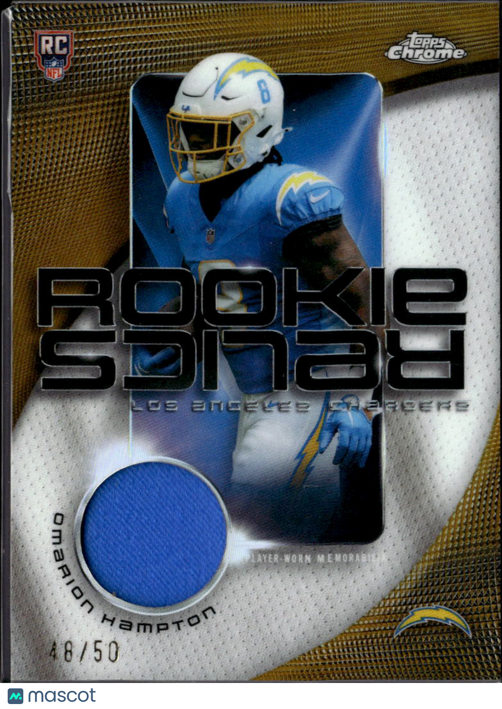 Omarion Hampton 2025 Topps Chrome GOLD Jersey Patch RC 48/50 LA Chargers