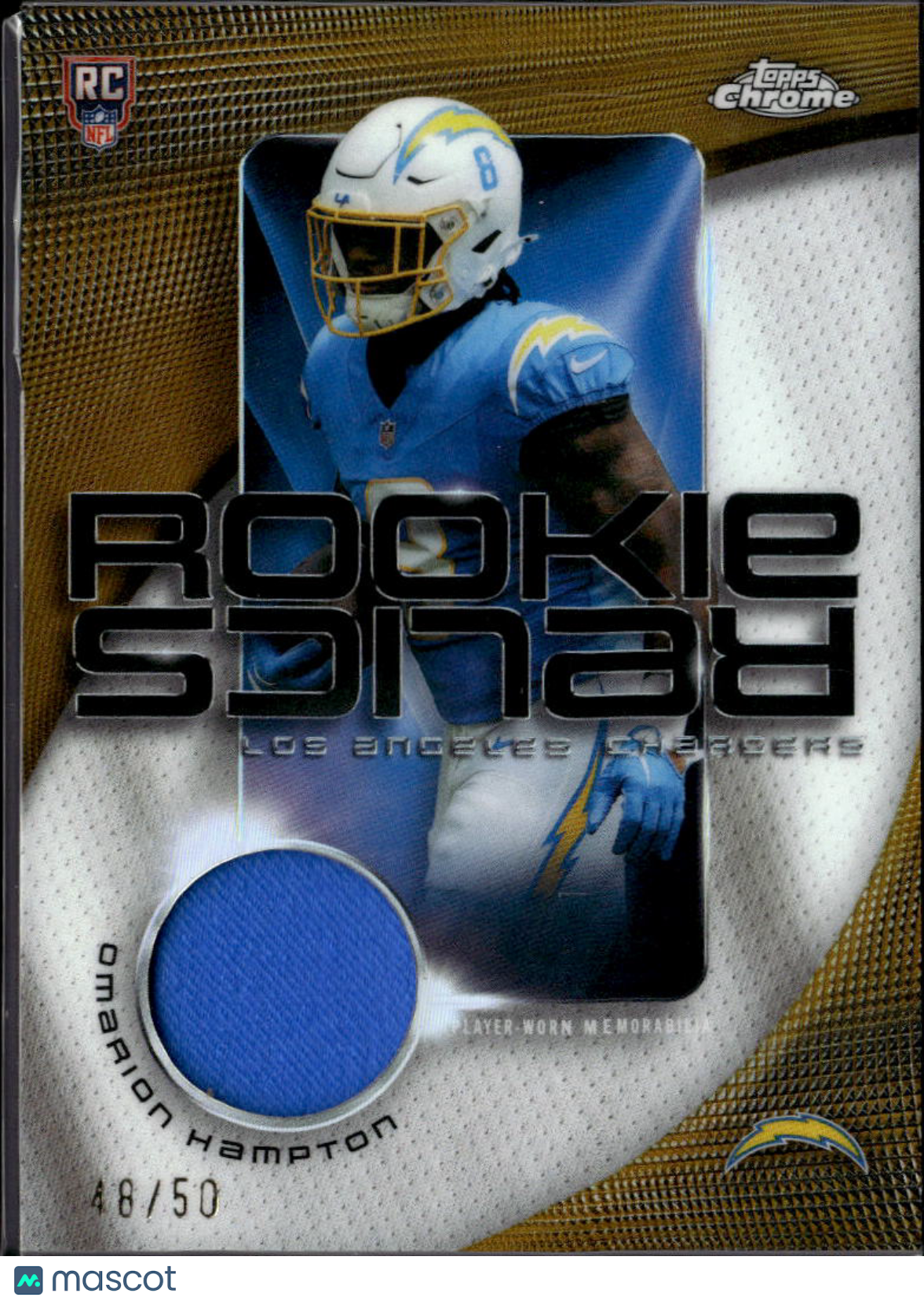 Omarion Hampton 2025 Topps Chrome GOLD Jersey Patch RC 48/50 LA Chargers