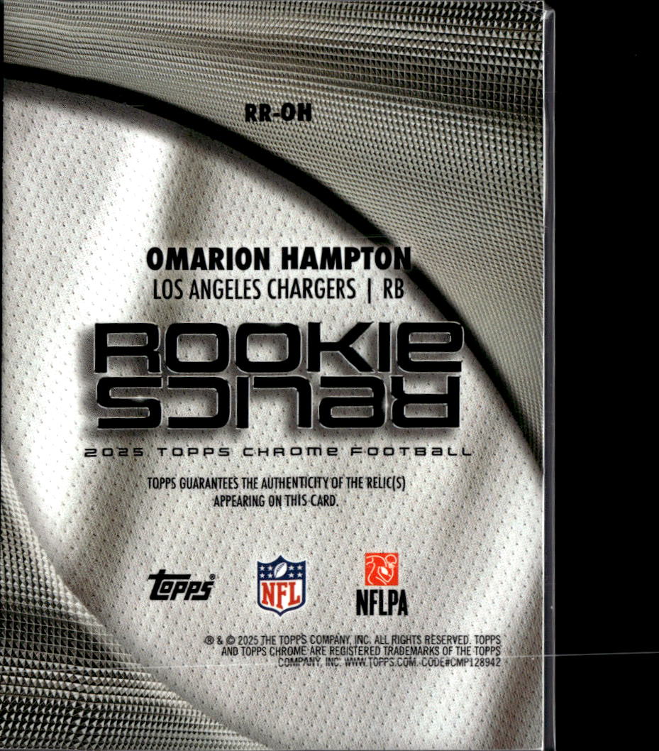 Omarion Hampton 2025 Topps Chrome GOLD Jersey Patch RC 48/50 LA Chargers