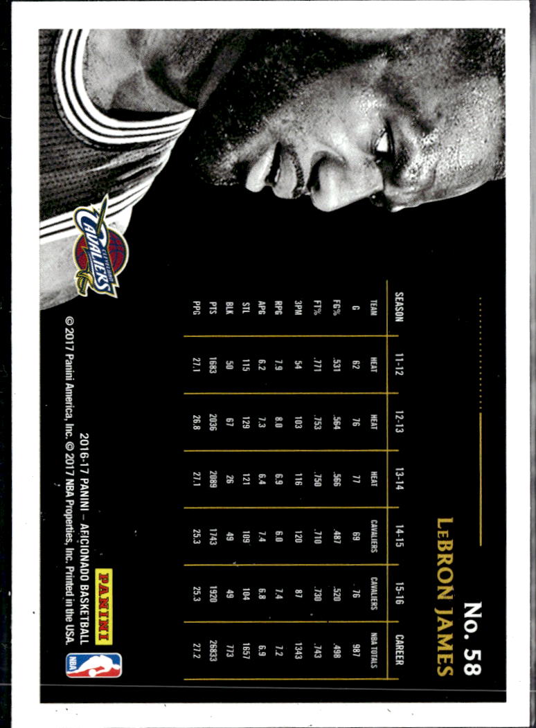 LeBron James 2016-17 Panini Aficionado Card #58 Cleveland Cavaliers