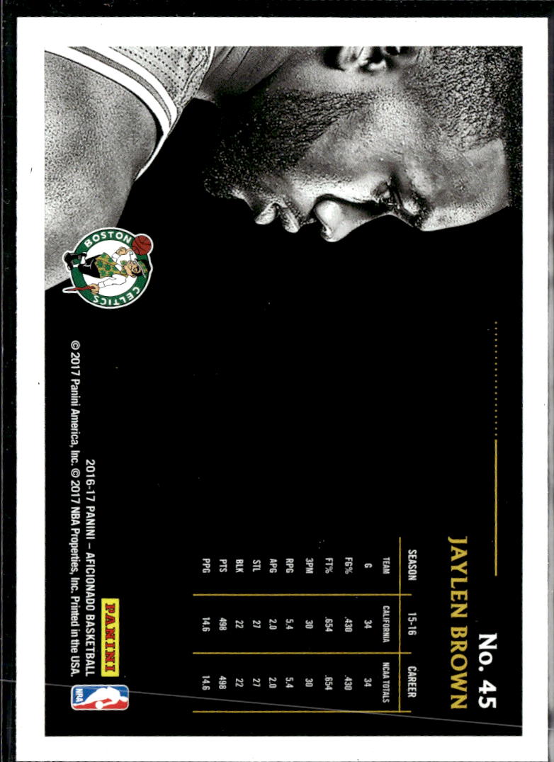 Jaylen Brown 2016-17 Panini Aficionado RC Rookie Boston Celtics