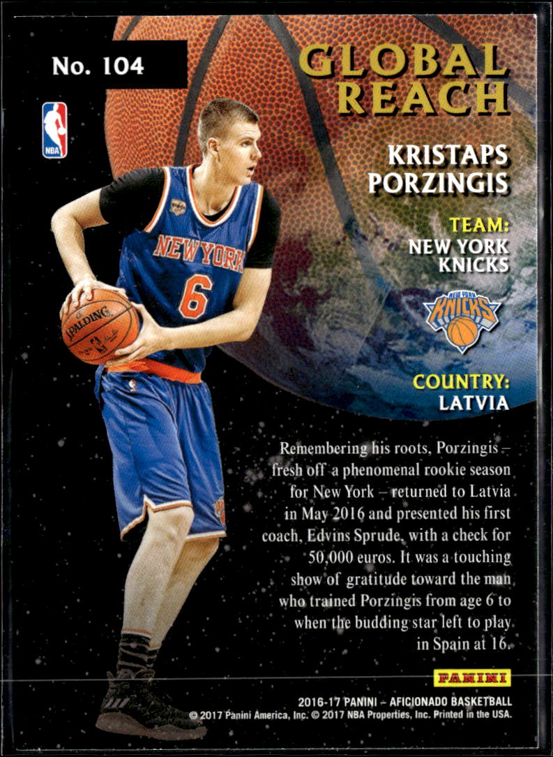 Kristaps Porzingis 2016-17 Panini Aficionado Global Reach Artist's Proof Knicks