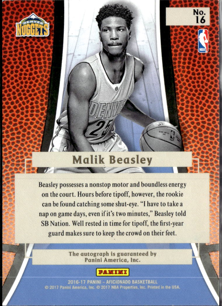 Malik Beasley 2016-17 Panini Aficionado Auto Autograph 164/249 Denver Nuggets