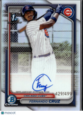 Fernando Cruz 2024 Bowman Chrome 1st Auto Autograph 429/499 Chicago Cubs
