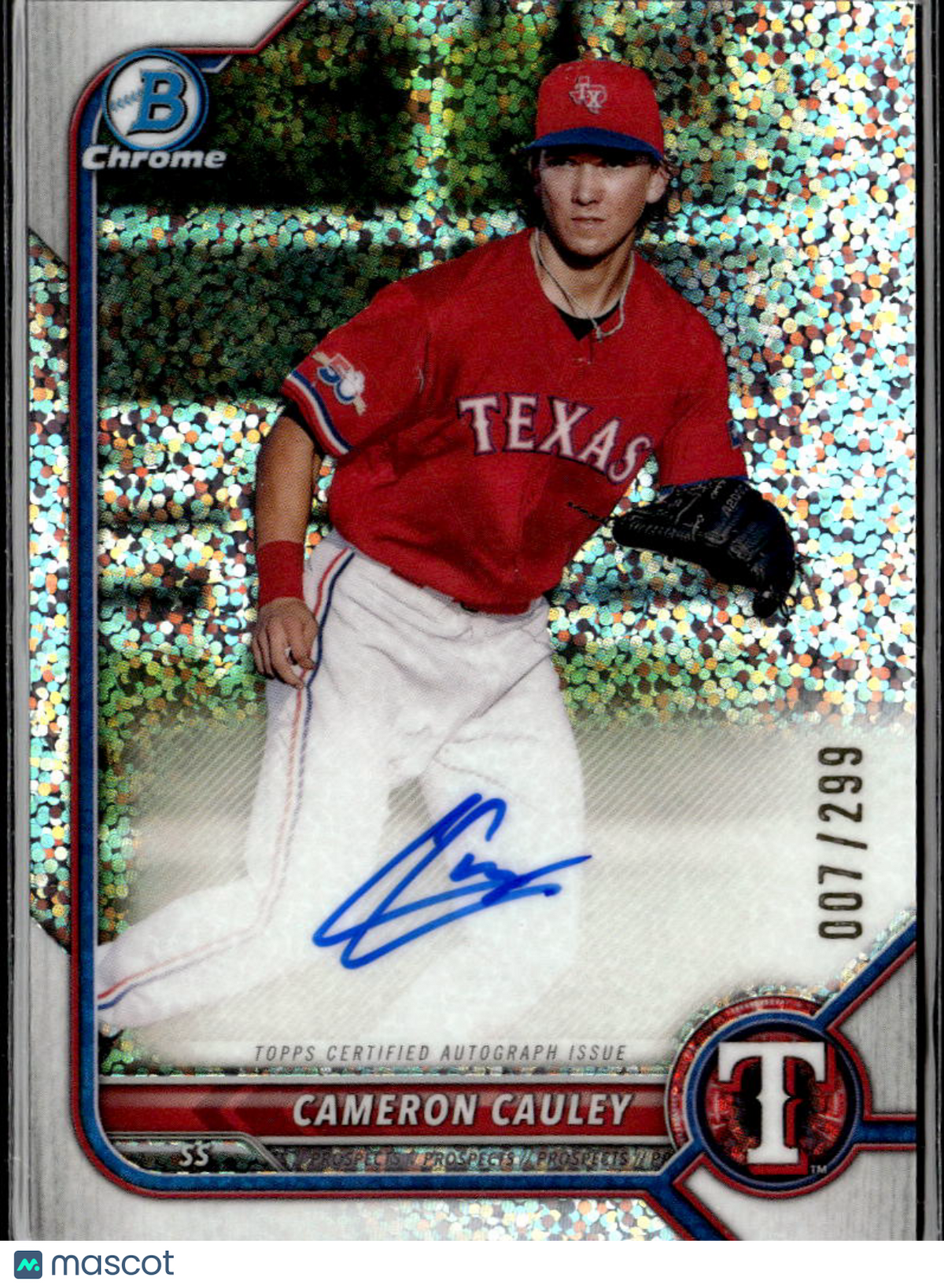 Cameron Cauley 2022 Bowman Chrome Auto Speckle Refractor /299 Texas Rangers