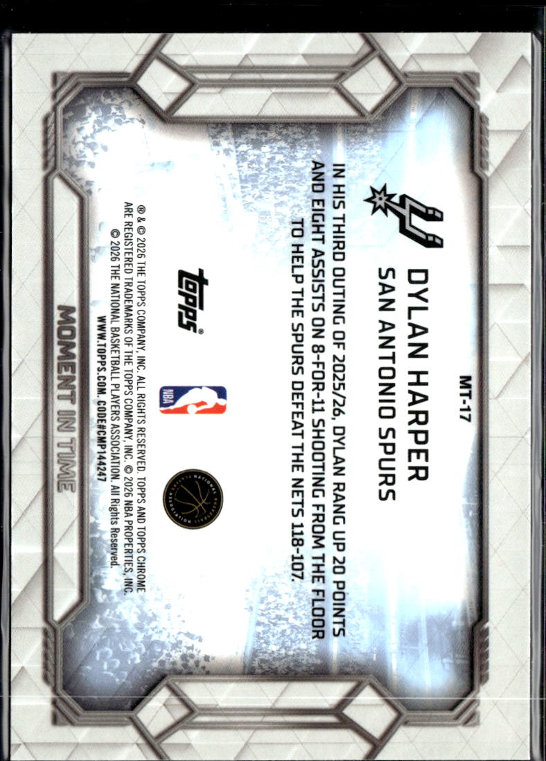 Dylan Harper 2026 Topps Chrome Moment in Time Rookie RC San Antonio Spurs