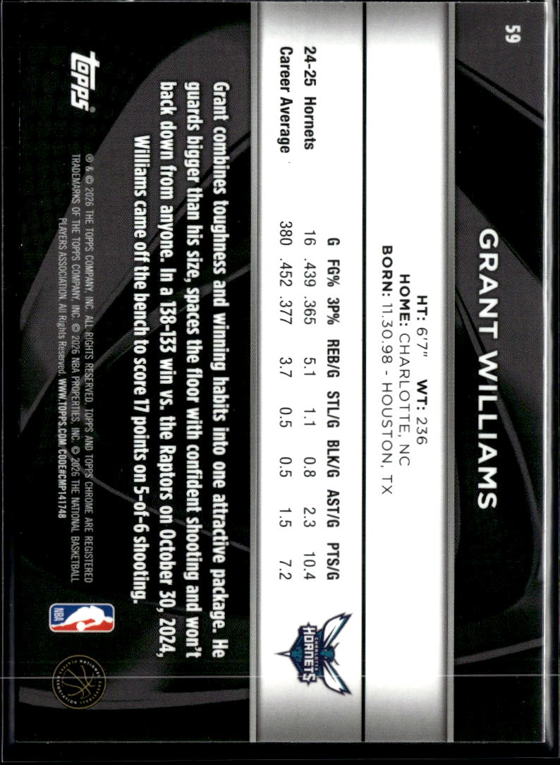 Grant Williams 2026 Topps Chrome Black Card #59 Charlotte Hornets