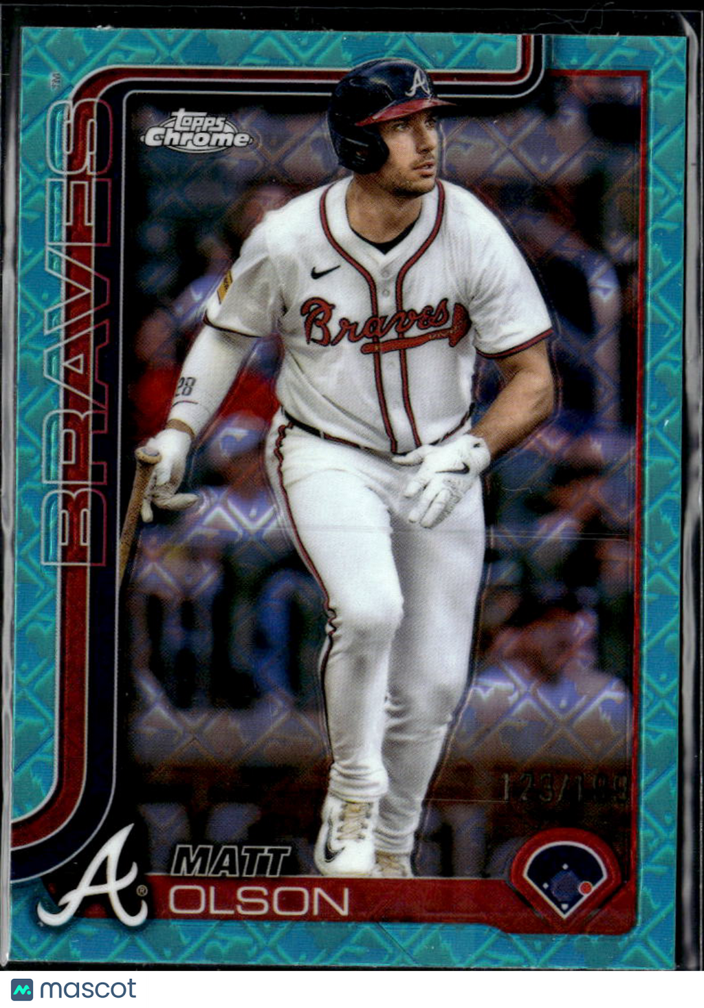 Matt Olson 2025 Topps Chrome Aqua Logofractor 123/199 Atlanta Braves