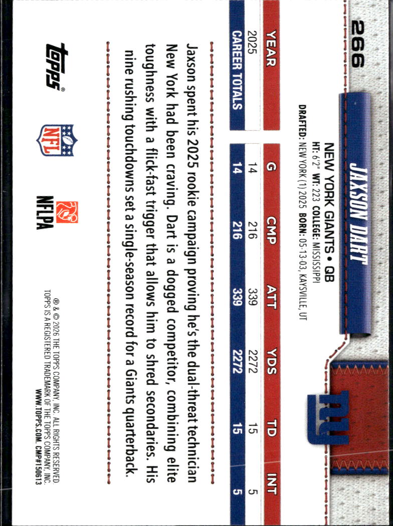 Jaxson Dart 2026 Topps Football Pattern New York Giants