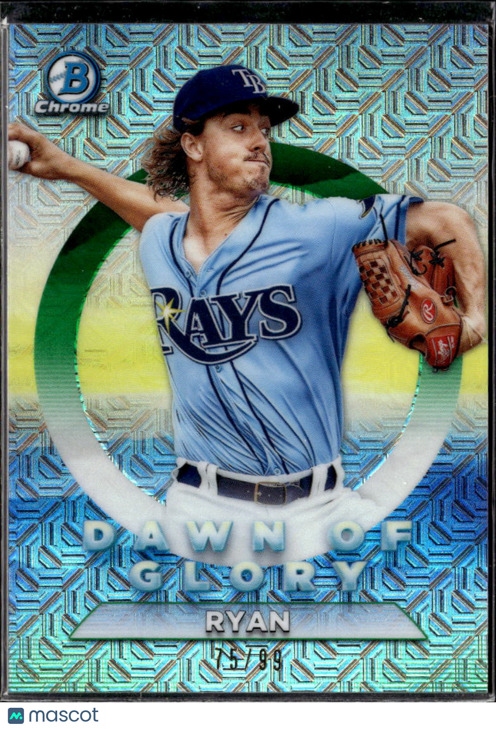 Joe Ryan 2020 Bowman Chrome Dawn of Glory Green 75/99 Tampa Bay Rays