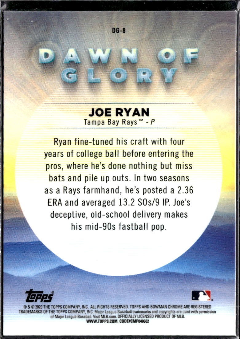 Joe Ryan 2020 Bowman Chrome Dawn of Glory Green 75/99 Tampa Bay Rays