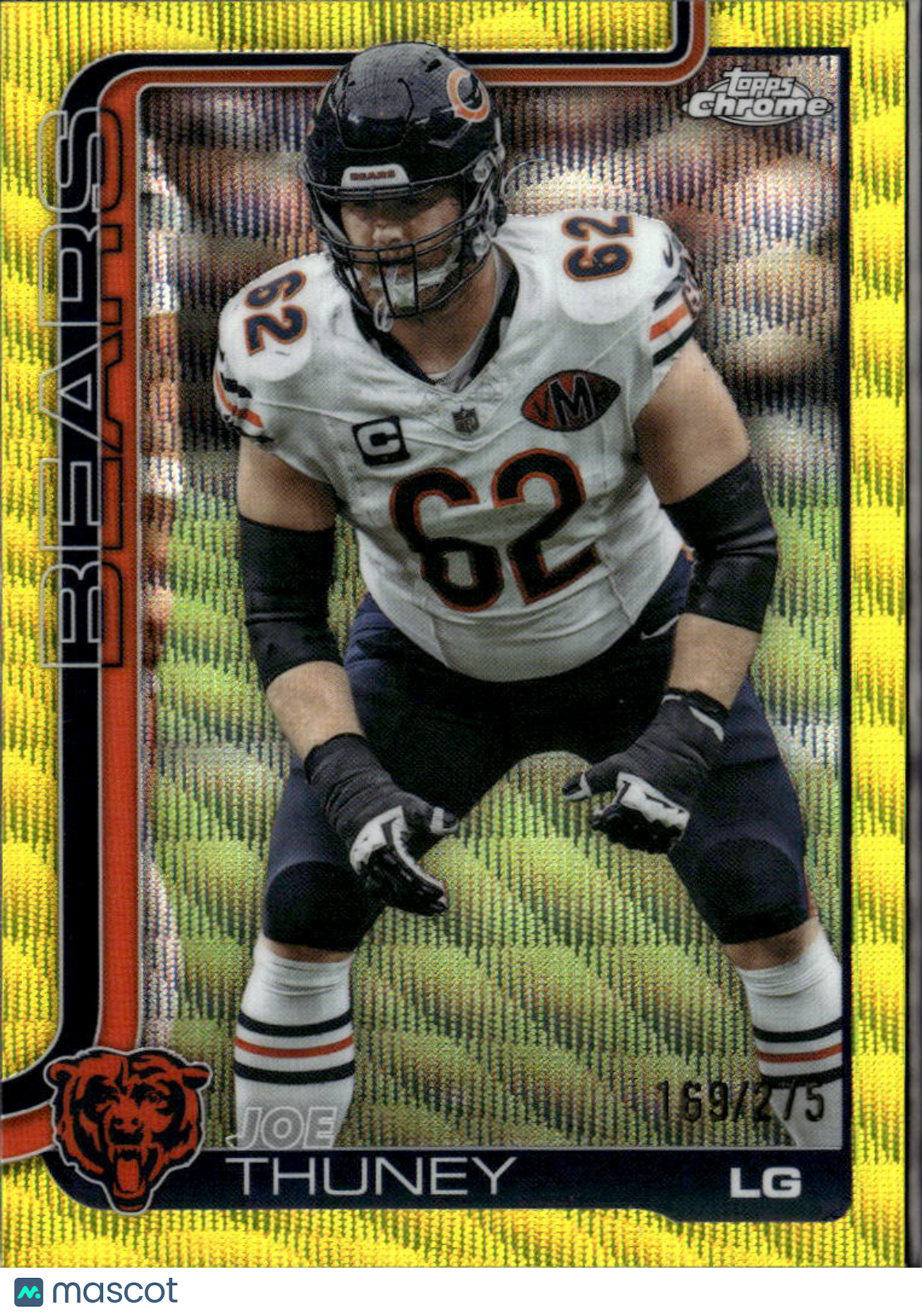 Joe Thuney 2025 Topps Chrome Yellow Wave Refractor 169/275 Chicago Bears