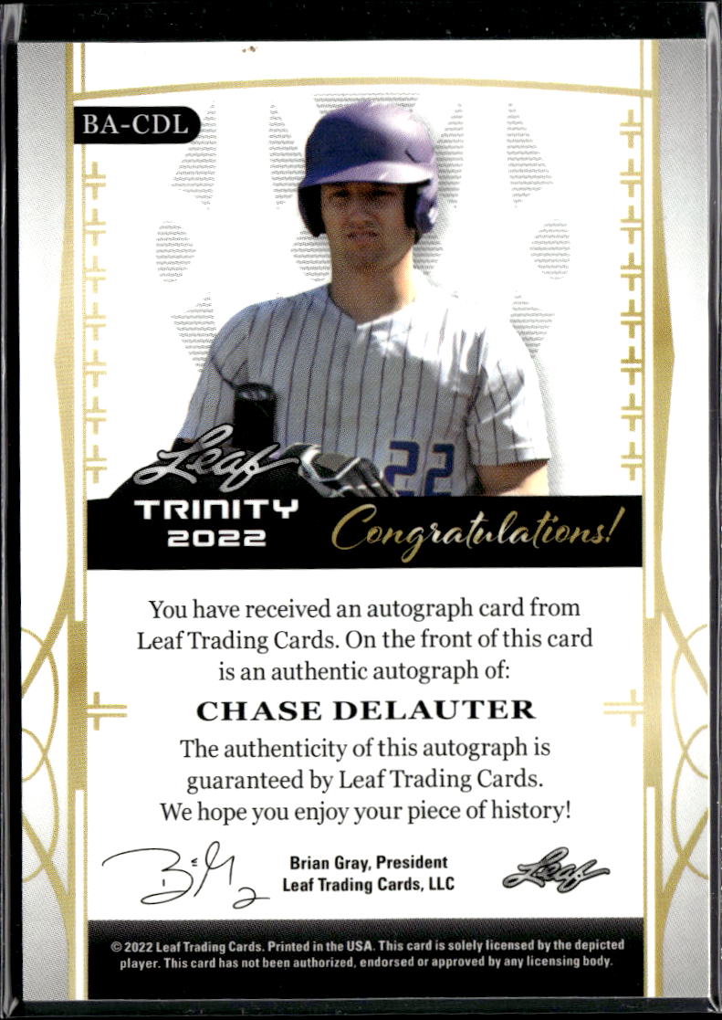 Chase DeLauter 2022 Leaf Trinity Auto Autograph RC Guardians 35/50