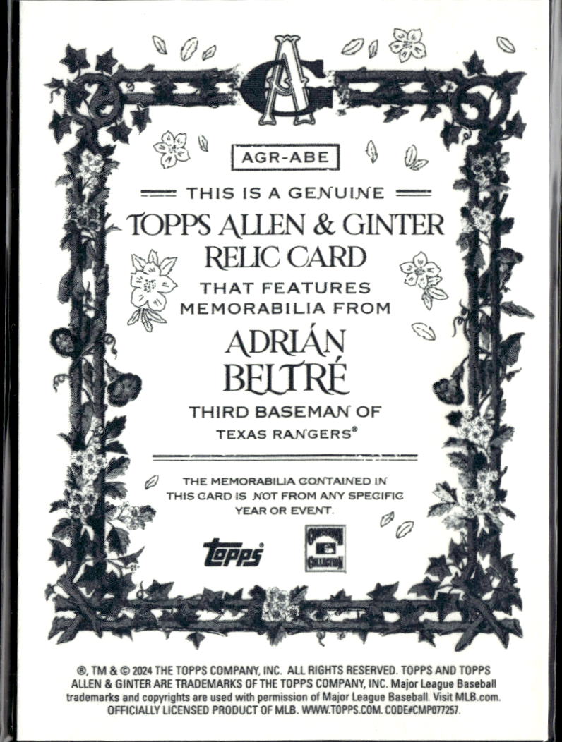 Adrian Beltre 2024 Topps Allen & Ginter Game Used Bat Texas Rangers
