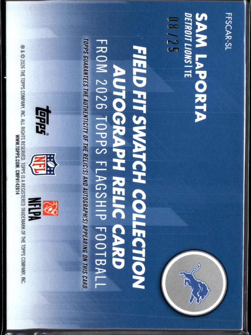 Sam LaPorta 2026 Topps Flagship Auto Autograph Patch 8/25 Detroit Lions