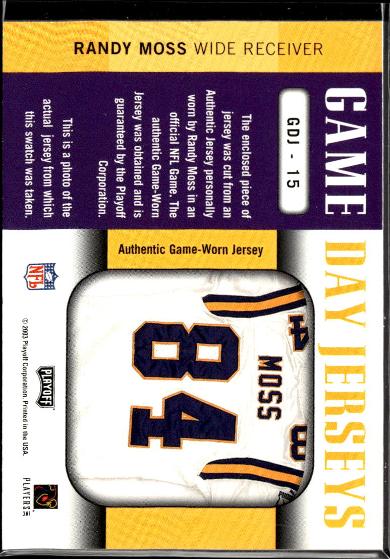 Randy Moss 2003 Playoff Prestige Game Worn Jersey Patch Minnesota Vikings