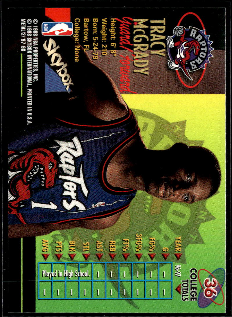 Tracy McGrady 1997-98 SkyBox Metal Universe Rookie RC Toronto Raptors